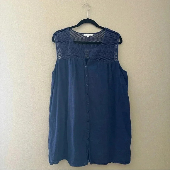 LOVE JOHNNY WAS Crochet Button Front Sleeveless Tunic Dress Size Large - Picture 2 of 6